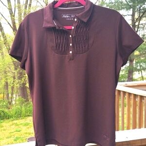 Lady Hagen Hydro-Dri Brown Pleated Polo Shirt Short Sleeve Golf Stretch Top Sz L